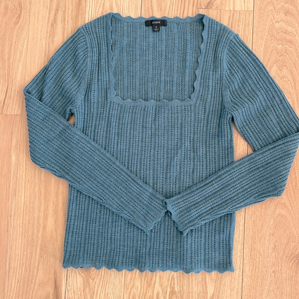 J. Crew Square Neck Pointelle Sweater, Size Small